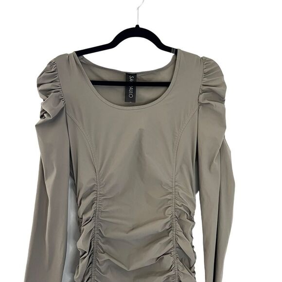 Chic Long Sleeve Ruched Dress - Taupe - Picture 2 of 8